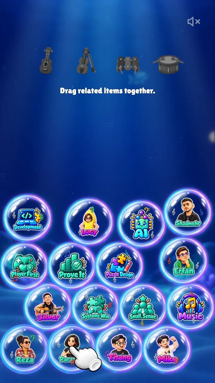 Drop Sort: picture bubbles on an ocean board, ready to merge