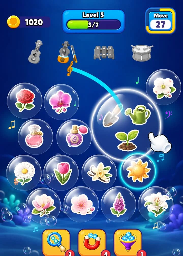 Level 5: a watering can and a seedling are dragged together among flower pictures